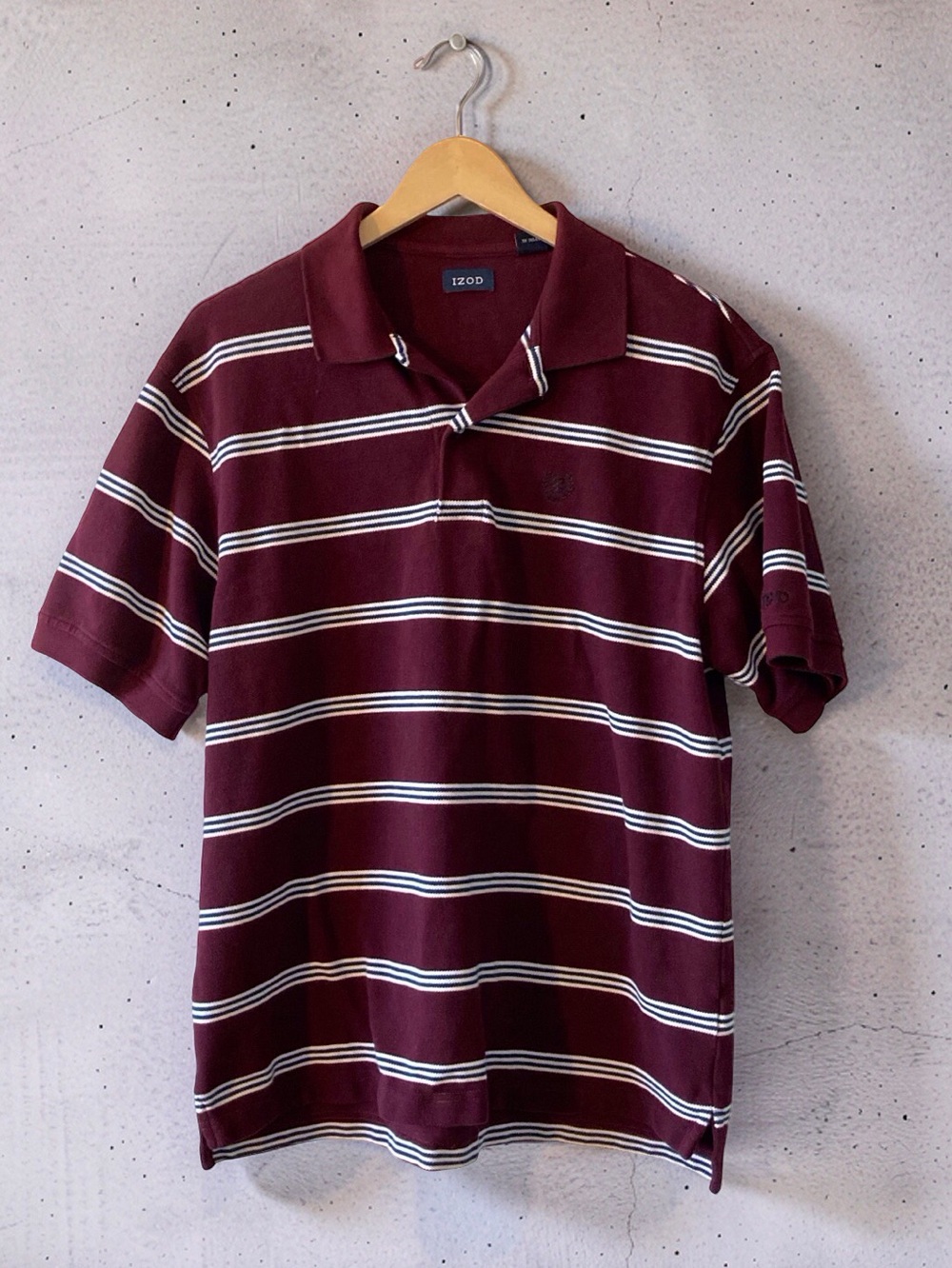 IZOD Maroon Striped Polo Shirt Short Sleeve Cotton Size L